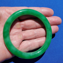 Earth mined Green Jade Deco Bangle Rare Antique semi Translucent Bracelet - $33,362.01