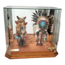 Kweo &quot;Wolf&quot; Kachina &amp; Talavai Kachina by R.W. Jean in Glass Display Case... - $140.21