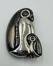 LIZ CLAIBORNE Stylized Penguin Mother & Chick Baby Pin Brooch Vintage - $11.99