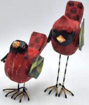 2 Christmas Holiday Red Robin Birds Carved Wood &amp; Metal 4 &amp; 7&quot;s tall - £22.29 GBP
