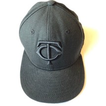 New Era Minnesota Twins Baseball All Black Fitted Hat Size 6-1/2 - £11.69 GBP