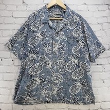 Batik Bay Hawaiian Shirt Mens Sz XL 100% Silk Machine Wash Blue With Pineapples  - $14.84