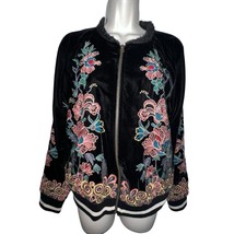 Anthropologie Elevenses Black Velvet Embroidered Bomber Jacket Full Zip ... - $72.87