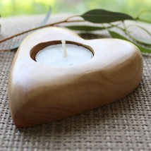 Heart Shape Tealight, Handmade Wooden Candle Holder From Genuine Olive Wood, Han - £19.87 GBP