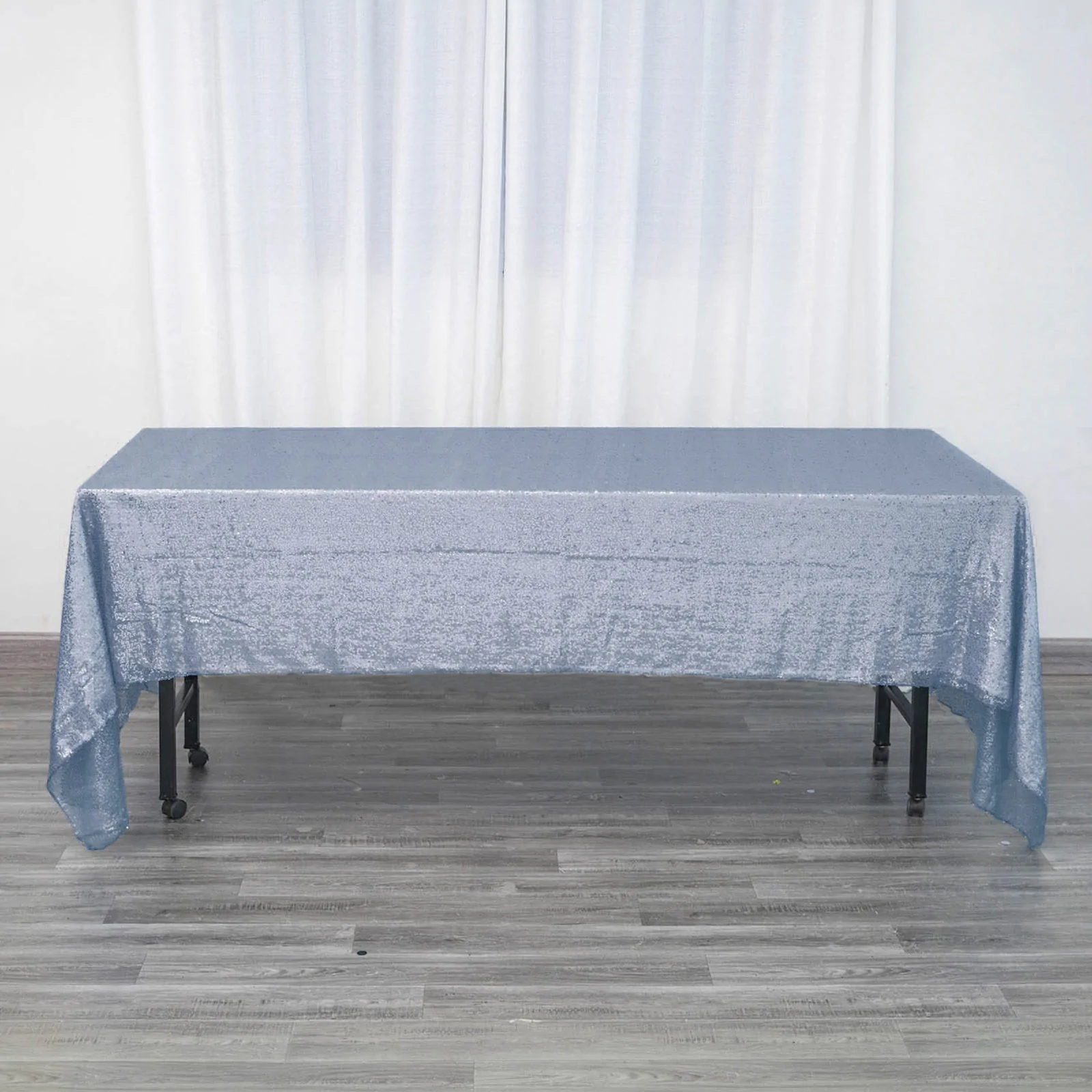 Dusty Blue - Polyester - 60&quot;x126&quot; Rectangle Tablecloth LUXURY Duchess Sequin - £40.08 GBP