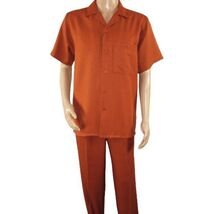 Men 2pc Walking Leisure Suit Short Sleeves By DREAMS 256-09 Solid Papaya image 2