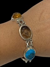 sterling silver carved Multi Colors glass cabochon   Toggle bracelet 7.5”  42gr - £98.61 GBP