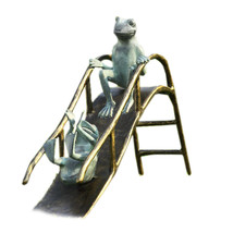 Bronze and Verdigris Finish Sliding Frogs Garden Statue - £262.57 GBP