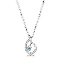 3mm Round Sea Blue Simulated Diamond Drop Shape Stainless Steel Necklace 18&quot; - £47.00 GBP