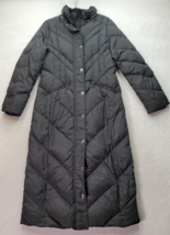 London Fog Long Down Coat Women Medium Black Long Sleeve Snap Button Full Zipper - £66.79 GBP