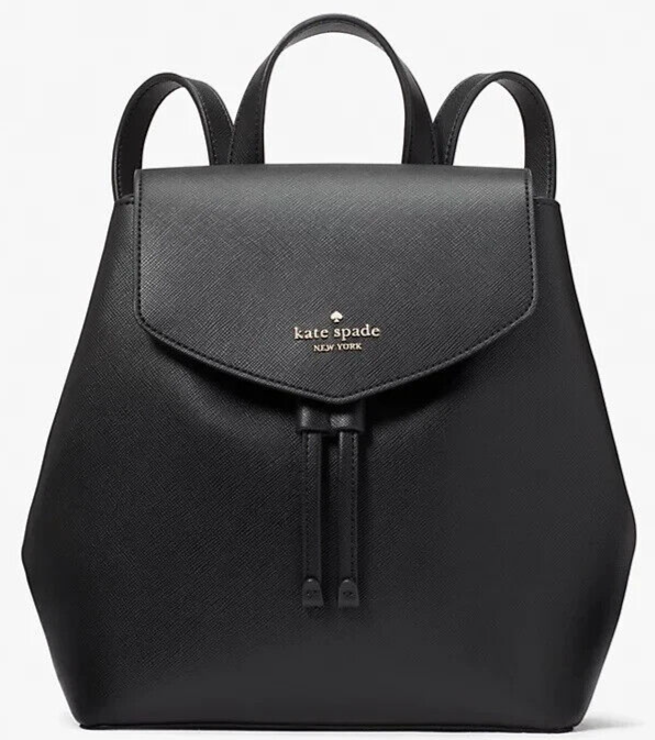 Kate Spade Lizzie Medium Flap Backpack Black Leather Bag KE895 NWT $359 Retail