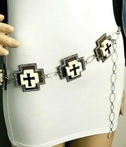 Handmade Artisan Copper Tone Dyed Howlite Rhinestone Cross Bling Panel Link Belt - £20.83 GBP