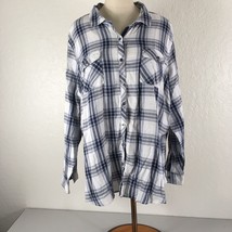 Dress Barn Shirt Woman 3X Collar Button-Front Blue White Plaid Western Cowgirl - $28.70