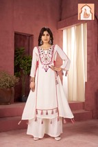 Elegant White Rayon Cord Set with Thread &amp; Real Mirror Work, Tassels, an... - $65.00