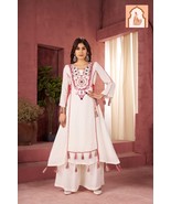 Elegant White Rayon Cord Set with Thread &amp; Real Mirror Work, Tassels, an... - $65.00