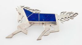 Zuni Lapis Inlay Sterling Silver Horse Pin - $257.10