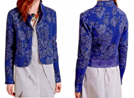 Anthropologie Evening Petals Jacket X Small 0 2 Blue Motif Lace Hem Jacq... - $71.05
