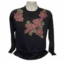 Vintage Women&#39;s Medium T Shirt Floral Textured Paint Long Sleeve - £17.52 GBP