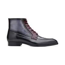Belvedere Greco Black/Gray/Burgundy Ostrich Quill /Italian Leather Boots R79 image 4