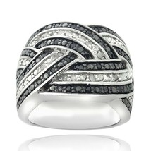 0.75CT Black &amp; White Lab-Created Diamond Crossover Band Ring White Gold Plated - £148.17 GBP