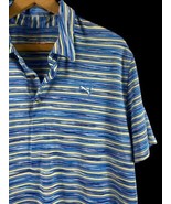 Puma Golf Polo Shirt Size Large Mens Cobra Blue Green Stripe Stretch Knit - $37.18