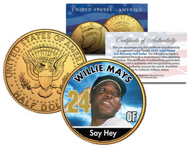 WILLIE MAYS * Baseball Legends * JFK Kennedy Half Dollar 24K Gold Plated... - £7.58 GBP