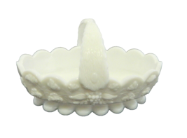 Milk Glass Westmoreland Paneled Grape Split Handled Basket Scalloped Top White - £14.70 GBP