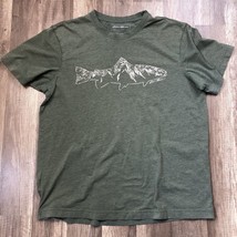 Eddie Bauer Graphic T Shirt Mens M Green Fish Mountain Short Sleeve Crew Neck - $7.50