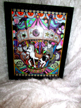 CAROUSEL HORSE - WALL HANGING PICTURE black frame, colorful depiction (p... - $2.40