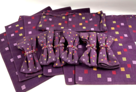 Pampered Chef Squares Purple (Matches Dots) Coth Napkins, Placemats Table Runner - $94.05