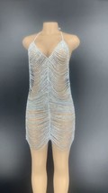2021 Silver Rhinestones Chains Backless Short Dress Bar Prom Women Dancer  Outfi - £145.72 GBP