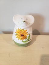 Ceramic Hand Painted Cheese Shaker Mouse Figurine Yellow Flower EUC - £7.12 GBP