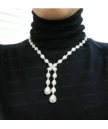 22Ct Pear Cut Simulated Diamond Women&#39;s Drop Necklace 925 Sterling Silver - $475.46 CAD