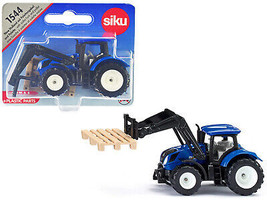 New Holland T7.315 Tractor w Pallet Fork Pallet Blue Black Diecast Model Siku - £15.26 GBP