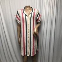 Thread and Supply Shirt Dress Size Medium Striped Linen Blend Button Dow... - £15.34 GBP