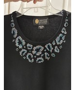 Christine Alexander shirt cotton spandex blue leopard neckline size small - $1,377.79 MXN