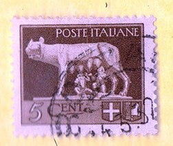 Used Italy Postage Stamp (1929) - 5c Romulus and Remus - Scott # 213 - £7.04 GBP