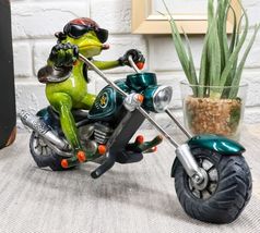 8.5"L Born To Ride Biker Frog Smoking Cigar On Blue Chopper Motorcycle S... - $32.99