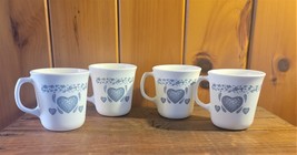 4 Corning Blue Heart Coffee Mugs. - $11.00