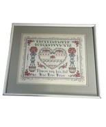 True Love Sampler Cross Stitch Framed Country Cottage Core Floral 18.75x... - $60.76