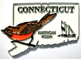 Connecticut State Outline with American Robin Fridge Magnet - $5.99