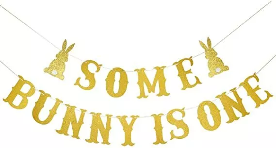 Some Bunny is One banner, 1st Birthday Banner, Bunny Theme, Gold Glitter... - £6.48 GBP