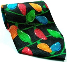 Christmas Lights Holiday Light Strings Colorful Novelty Silk Tie - £12.76 GBP