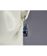 Womens Sterling Silver Tanzanite Aquamarine Earrings 4.8g E3686 - $720.62 MXN