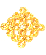 Vintage Brushed Gold Brooch Openwork Multi Cross Design w/ Clear Rhinest... - $25.58 CAD