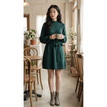 Womens Dress Unbranded Long Sleeve Knit Sweater Dress Emerald Green Size L - $17.79