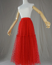 Red Polka Dot Tiered Tulle Skirt Women Custom Plus Size Tulle Midi Skirt image 6