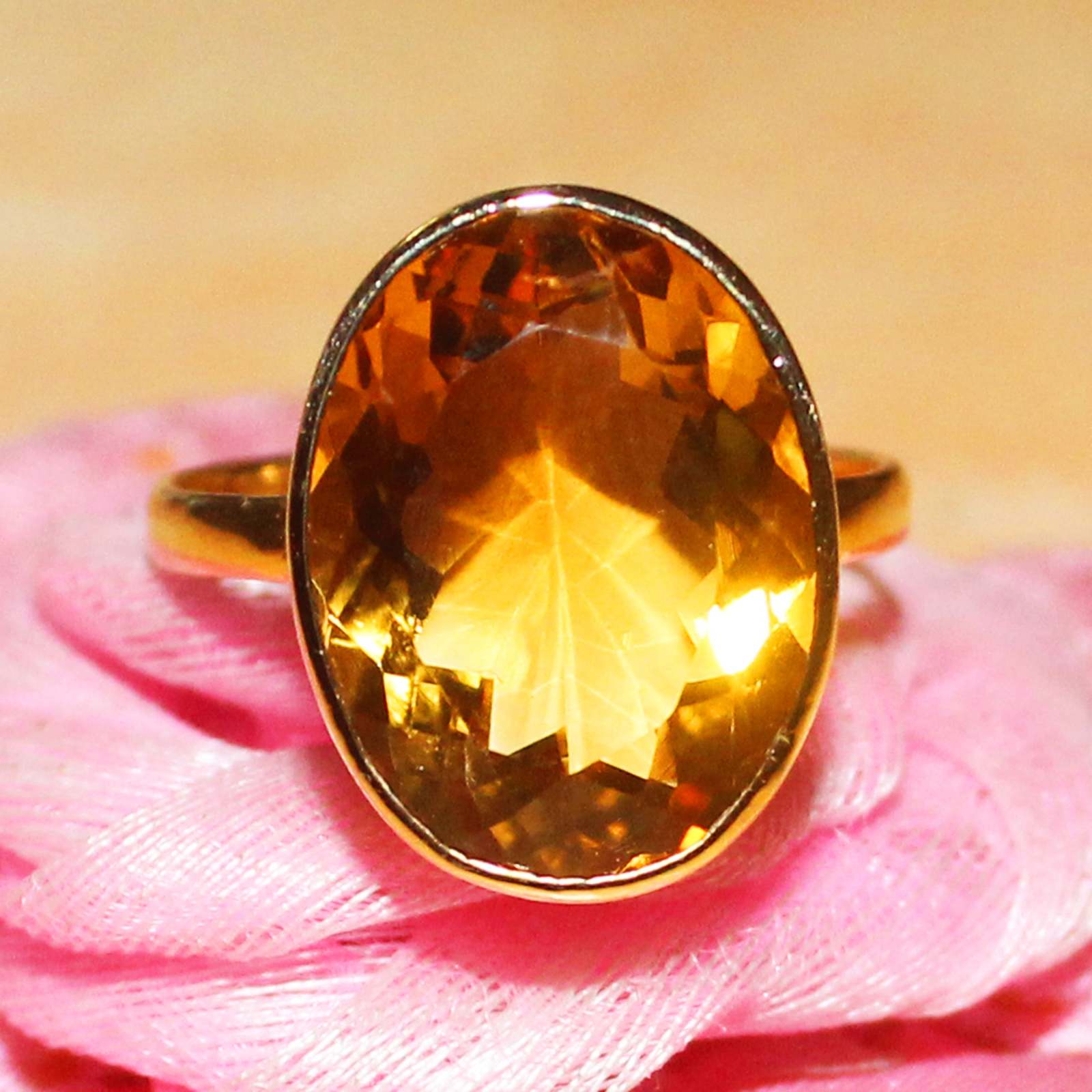 Solid Gold Jewelry Natural Golden Topaz Gemstone Ring 9k 14k 18k 22k Gold Births