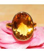 Solid Gold Jewelry Natural Golden Topaz Gemstone Ring 9k 14k 18k 22k Gol... - £225.94 GBP+