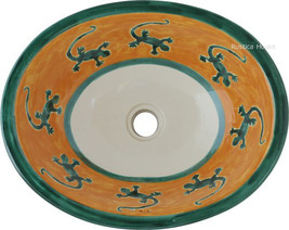 Mexican Oval Bathroom Sink &quot;Green Lizards&quot; - $235.00